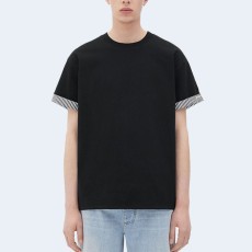 보테가 베네타 더블 레이어 코튼 티셔츠 블랙